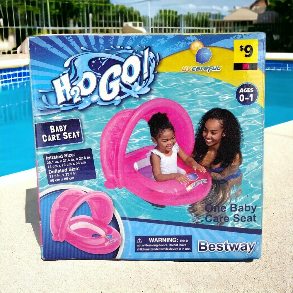 Bestway H2O Go UV One Baby Care Seat Inflated Swimming Pool Pink Float